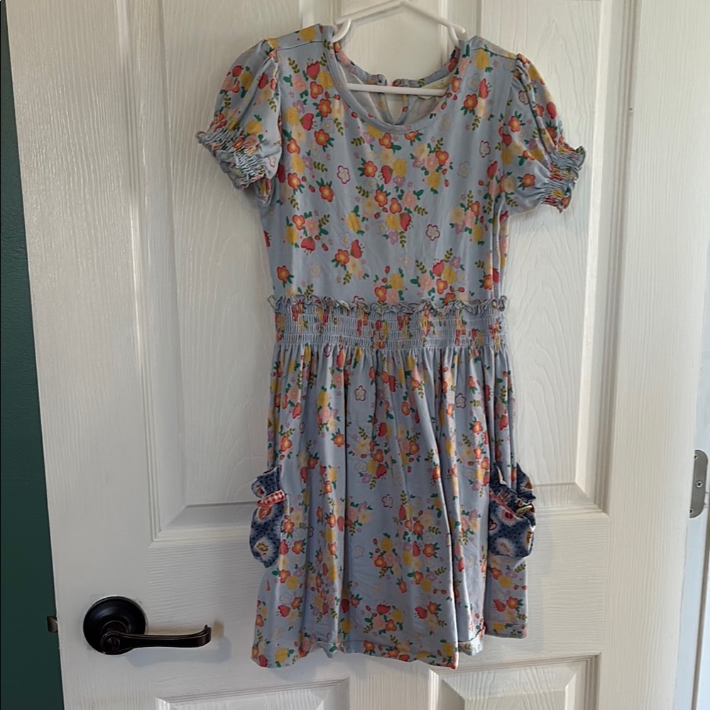 Floral Kids Dress in Blue and Orange